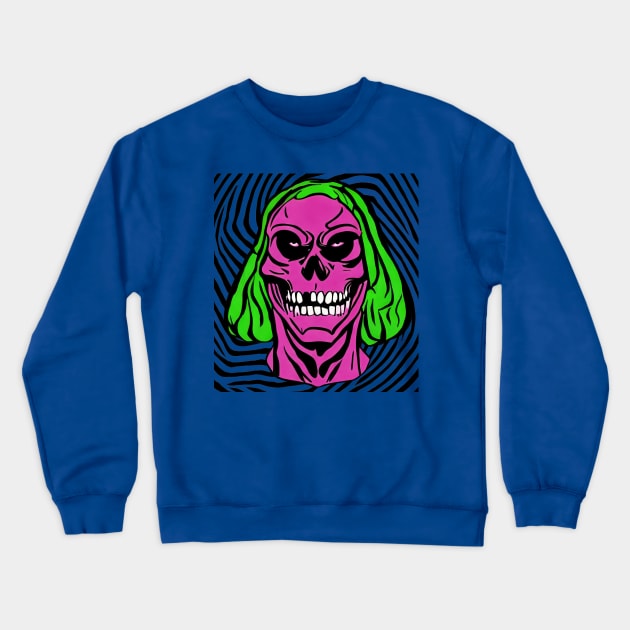 Green Hair PInk Skull | Bad Acid Skeletor | Terrible Pop Art | Bad Artist Tyler Tilley Crewneck Sweatshirt by Tiger Picasso